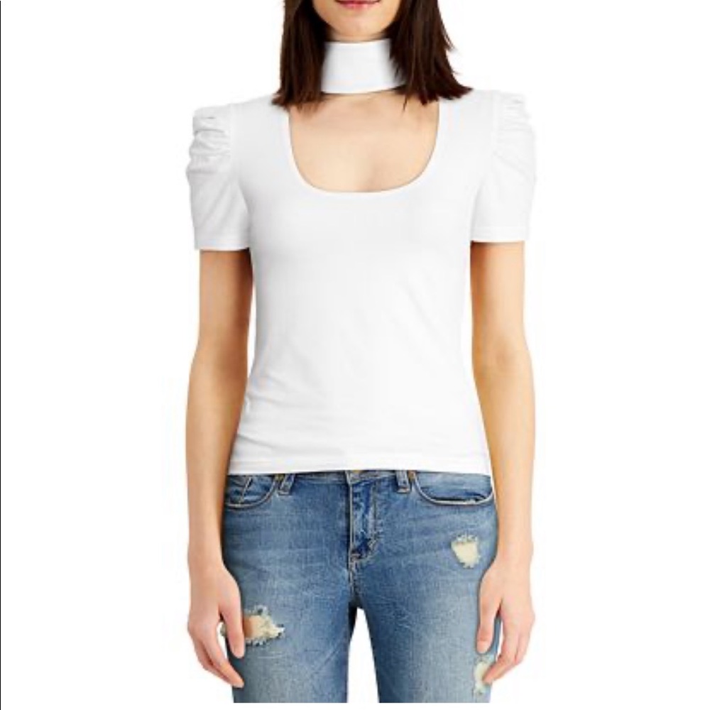 NWT Derek Heart Jr Mock-Neck Puff-Sleeve Top